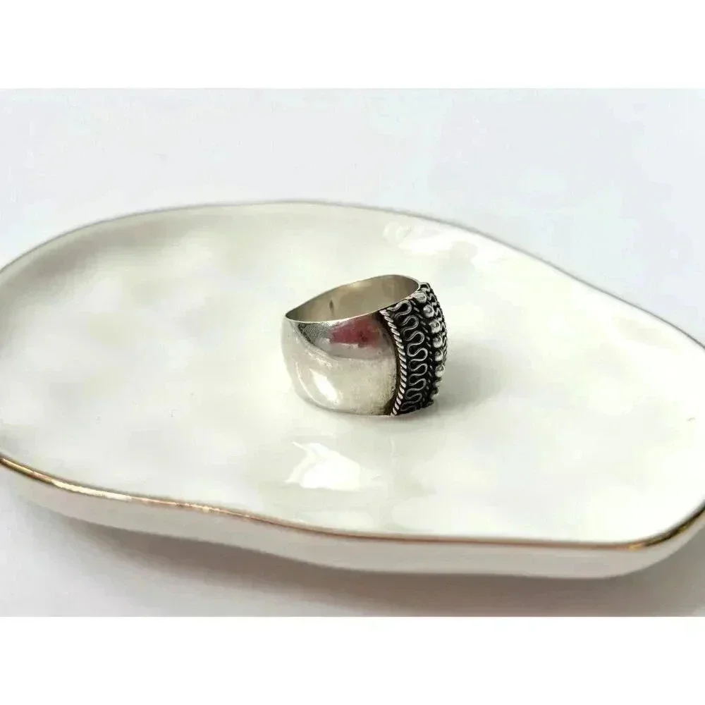 Sterling Silver Vintage Domed Statement Bead Band - Size 7.25